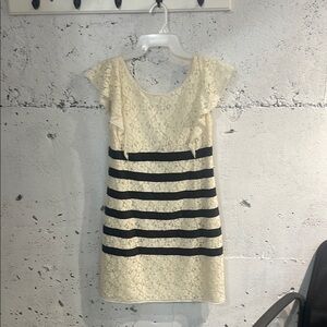 Elegant Cream and Black Lace Dress